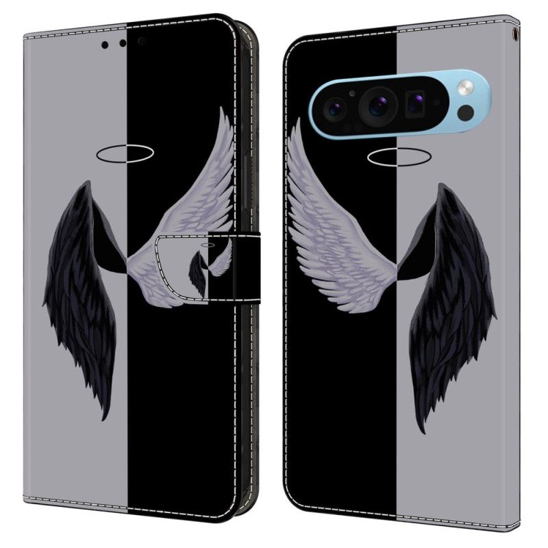 Kožený Kryt Google Pixel 9 Černá A Bílá Křídla
