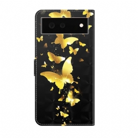 Flipové Pouzdro Na Google Pixel 6 Ilustrace Zlatých Motýlů