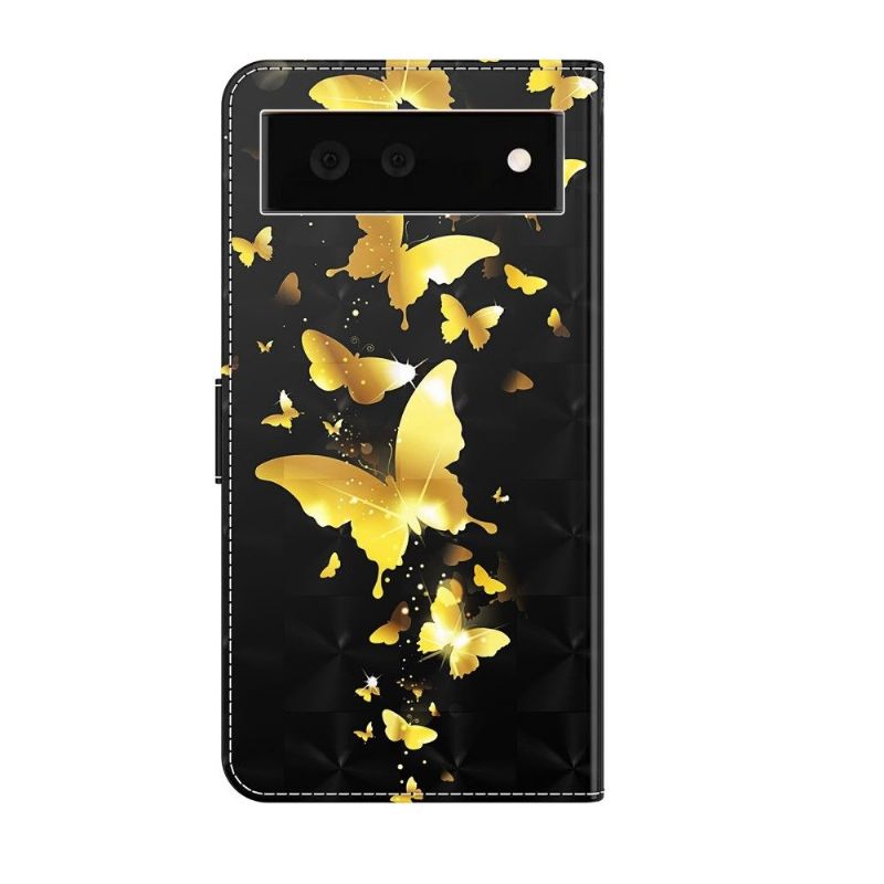 Flipové Pouzdro Na Google Pixel 6 Ilustrace Zlatých Motýlů