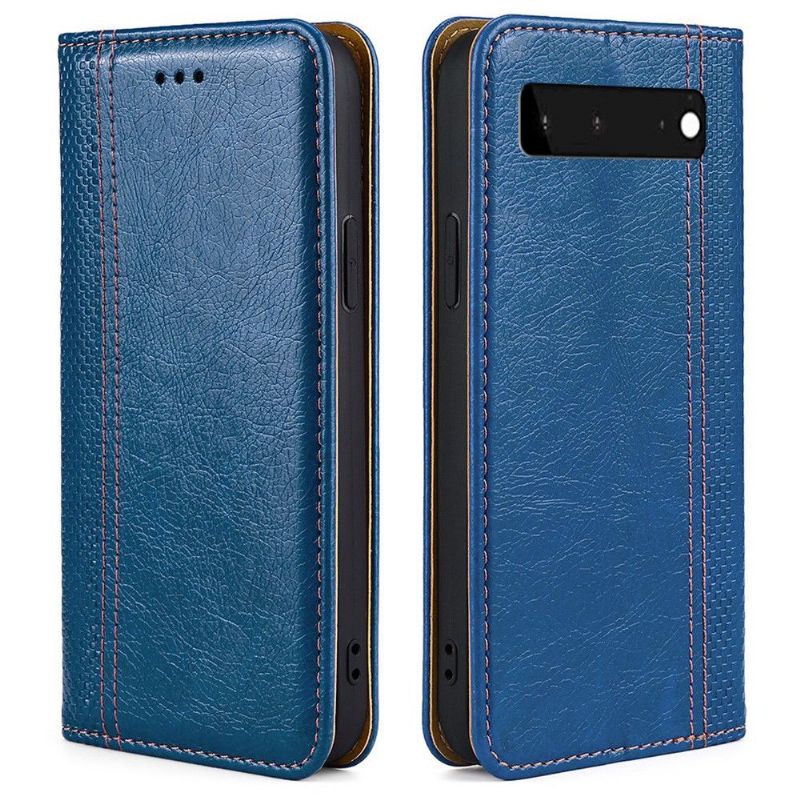 Flipové Pouzdro Na Google Pixel 6 Kožené Pouzdro Přehození Švů Folia