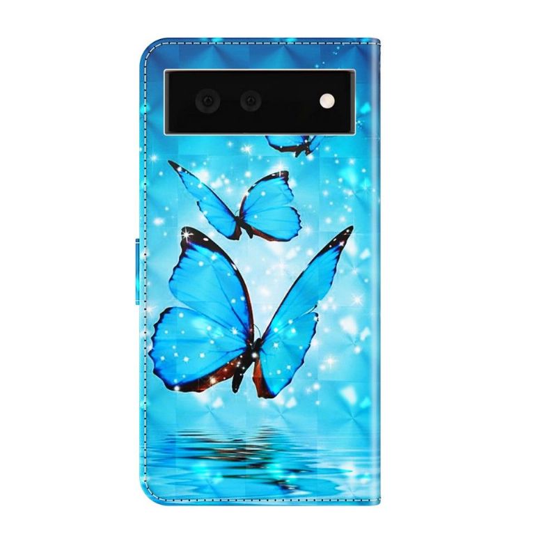 Flipové Pouzdro Na Google Pixel 6 Šumivé Modré Motýly