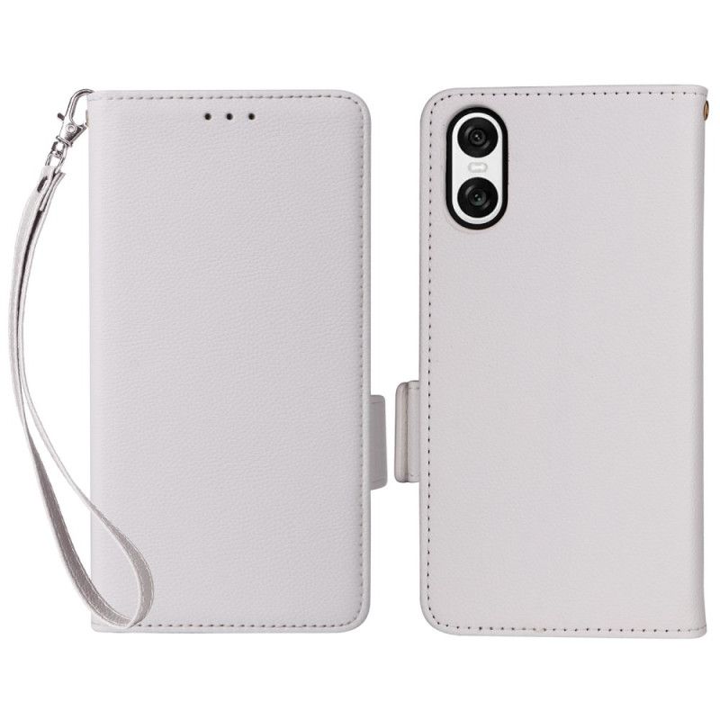 Kožený Kryt Sony Xperia 10 Vi Dvojitá Spona A Pásek Textury Litchi
