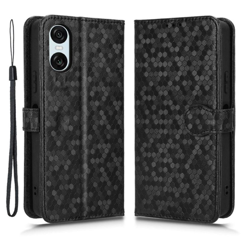Kožený Kryt Sony Xperia 10 Vi Lesklé Tečky S Páskem
