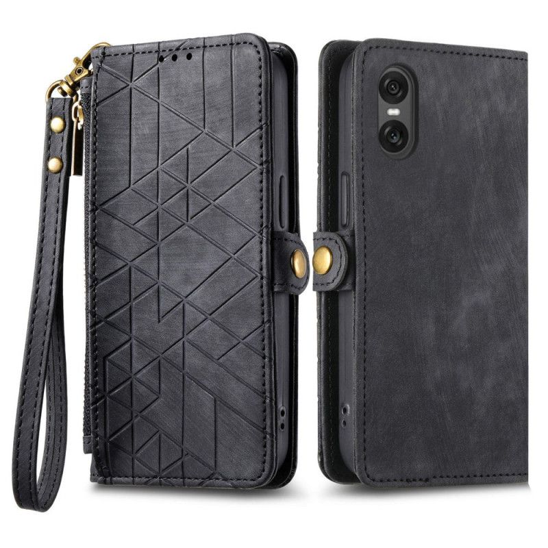 Kožený Kryt Sony Xperia 10 Vi Návrh Geometrického Popruhu