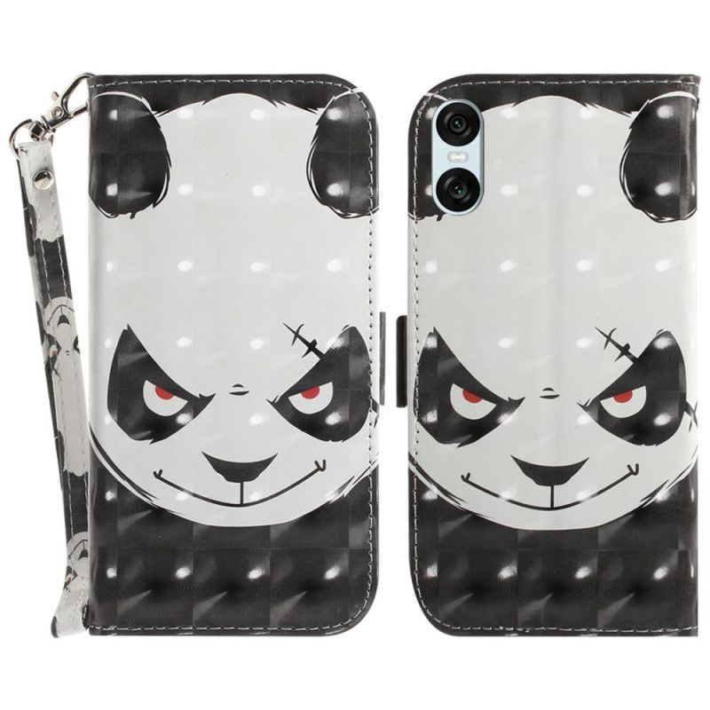 Kožený Kryt Sony Xperia 10 Vi Rozzlobená Panda S Popruhem