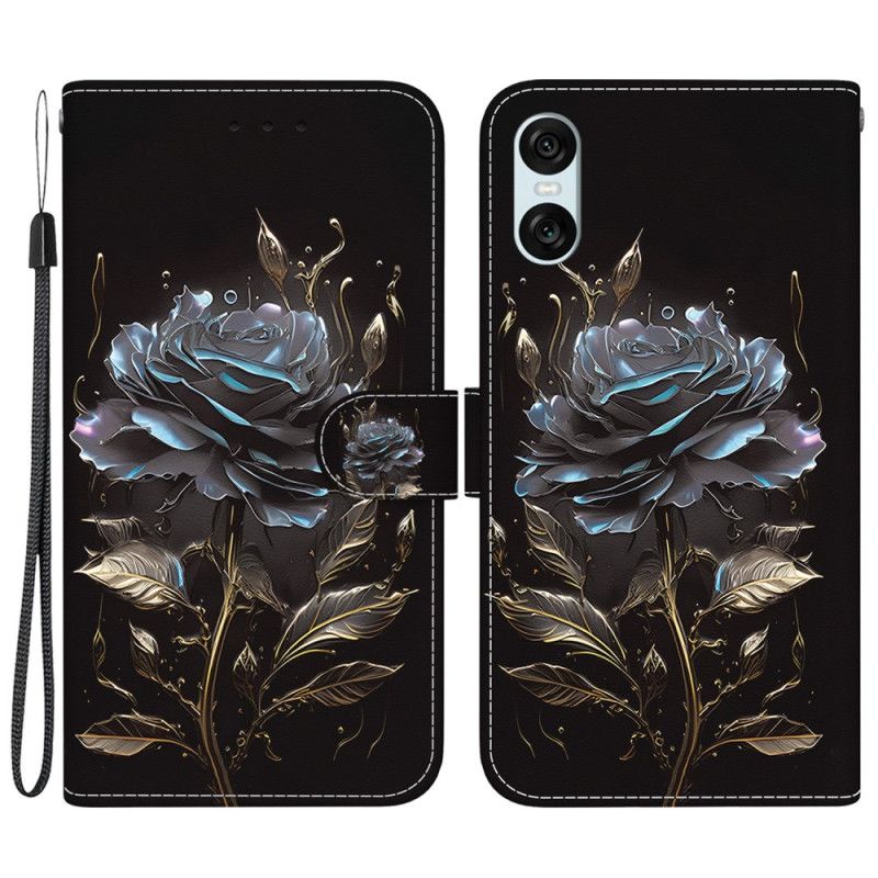 Kožený Kryt Sony Xperia 10 Vi Černá Růže S Popruhem