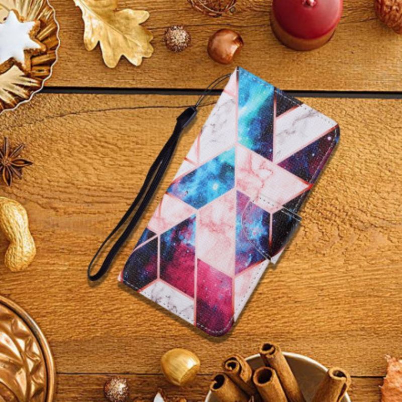 Flipové Pouzdro Na Oppo A15 Mramor Se Šňůrkou