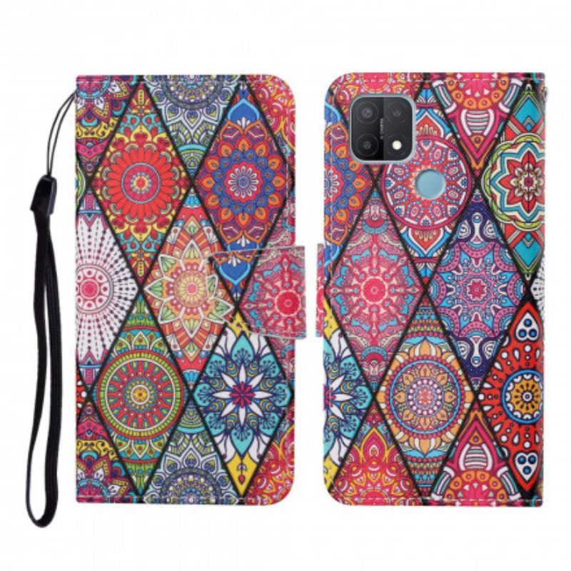 Flipové Pouzdro Na Oppo A15 Patchwork S Lanyardem
