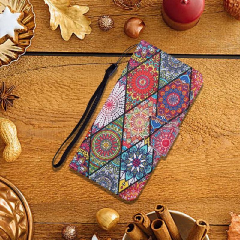 Flipové Pouzdro Na Oppo A15 Patchwork S Lanyardem
