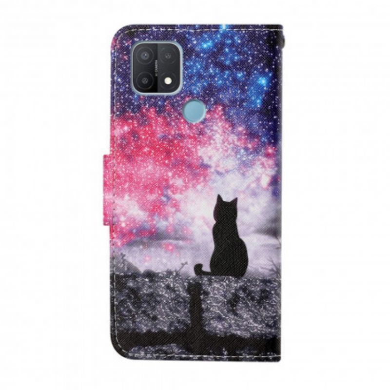 Kožené Pouzdro Na Oppo A15 Kočičí Příběhy S Lanyardem