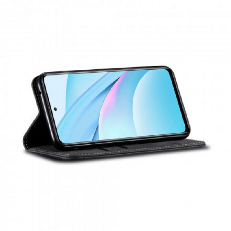 Kryty Na Mobil Na Oppo A15 Flipové Pouzdro Textura Džíny Z Umělé Kůže
