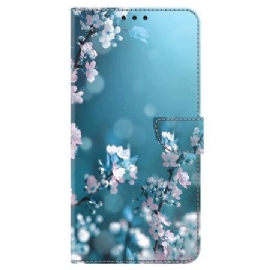 Kožený Kryt Samsung Galaxy A15 Bílé Květy