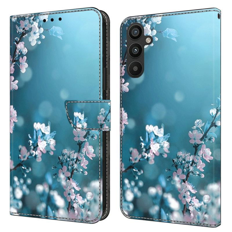 Kožený Kryt Samsung Galaxy A15 Bílé Květy