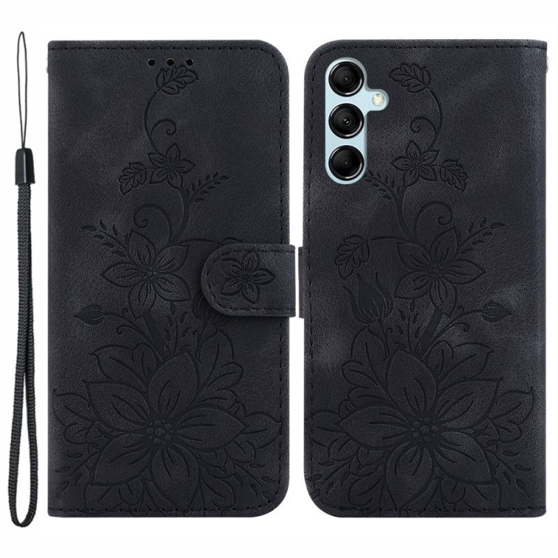 Kožený Kryt Samsung Galaxy A15 Květinový Vzor S Páskem