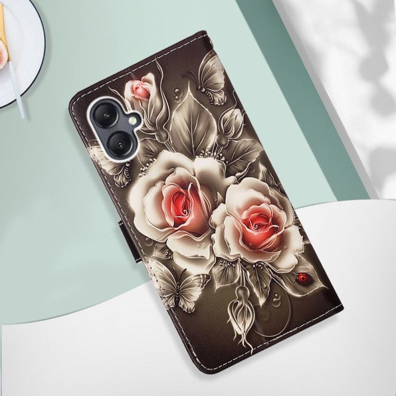 Kožený Kryt Samsung Galaxy A15 Popruhové Růže