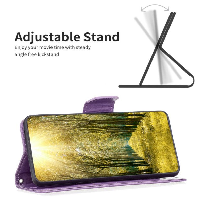 Kožený Kryt Samsung Galaxy A15 Vzor Motýla S Páskem