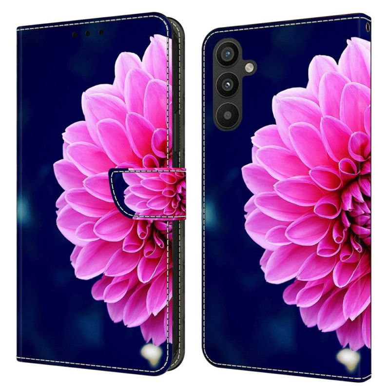 Peněženková Pouzdra Samsung Galaxy A15 Růžové Květy Na Modrém Pozadí