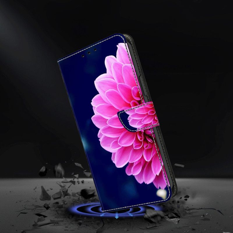 Peněženková Pouzdra Samsung Galaxy A15 Růžové Květy Na Modrém Pozadí