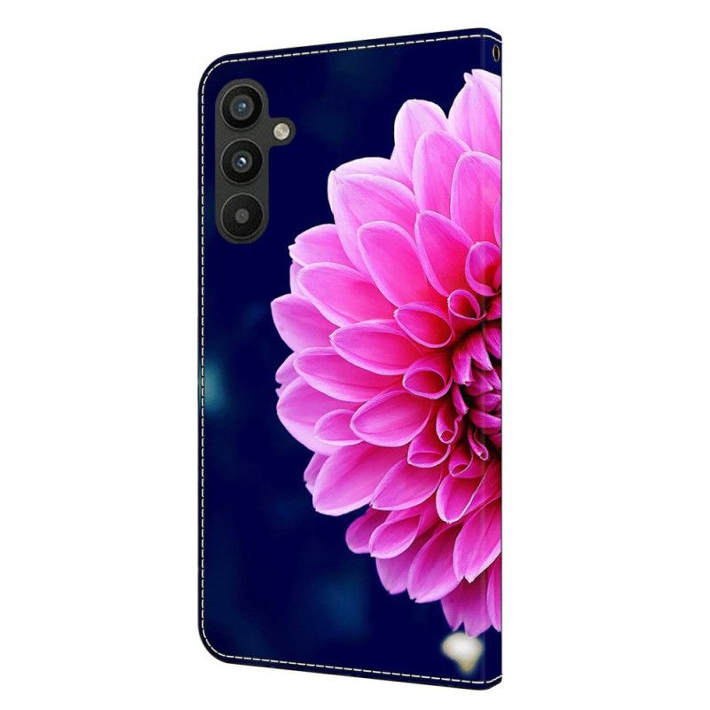 Peněženková Pouzdra Samsung Galaxy A15 Růžové Květy Na Modrém Pozadí