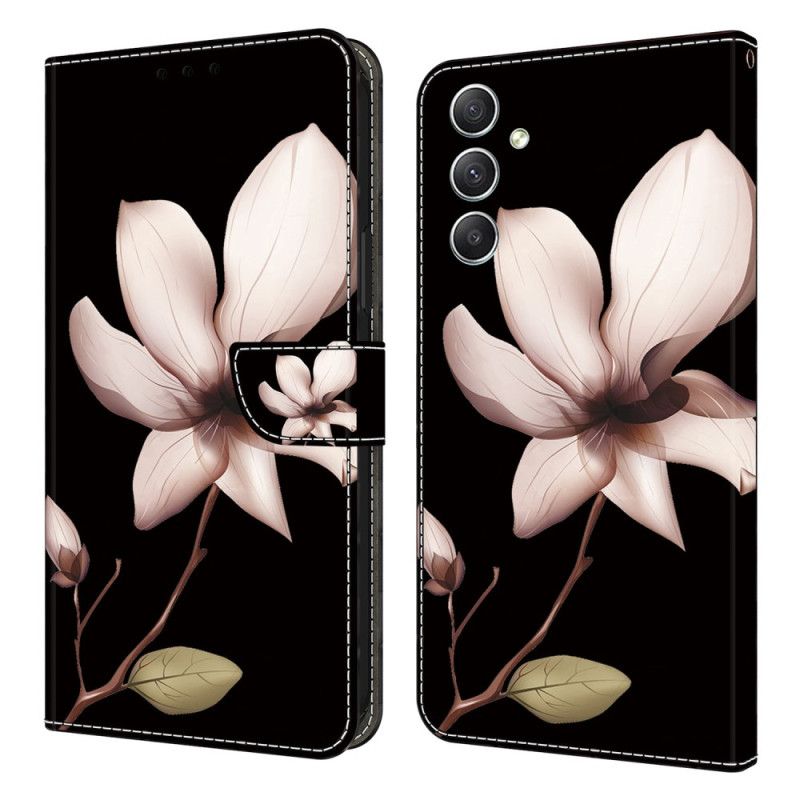 Peněženková Pouzdra Samsung Galaxy A15 Růžové Květy Na Černém Pozadí