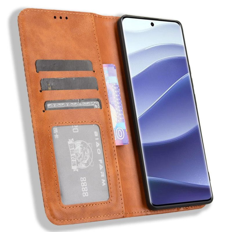 Kožené Pouzdro Folio Xiaomi Redmi Note 14 Pro Plus 5g Vintage Okraj