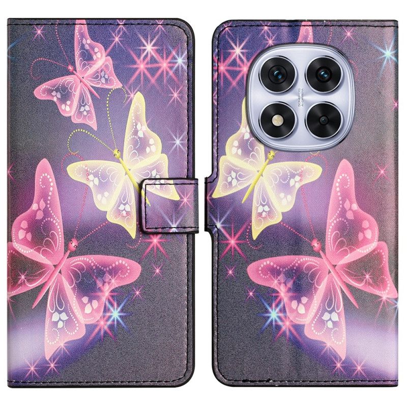 Kožený Kryt Na Xiaomi Redmi Note 14 Pro Plus 5g Třpytivé Motýli