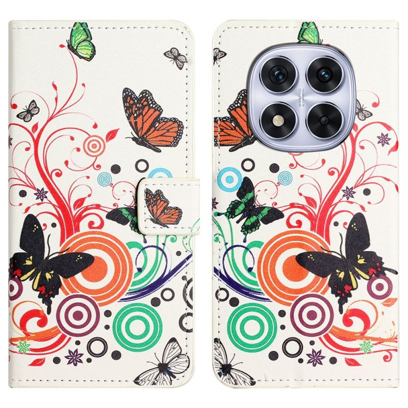 Kožený Kryt Xiaomi Redmi Note 14 Pro Plus 5g Motýli Na Bílém Pozadí