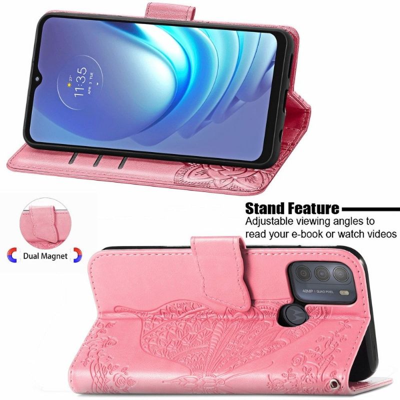 Kožené Pouzdro Na Motorola Moto G50 Reliéfní Motýl