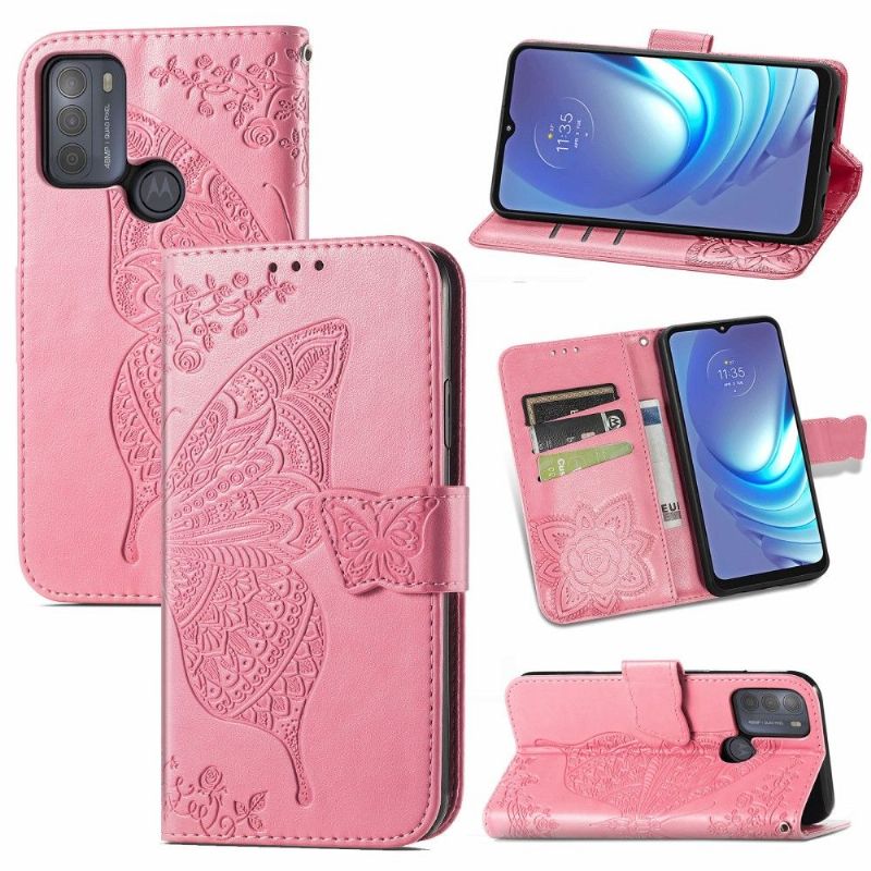 Kožené Pouzdro Na Motorola Moto G50 Reliéfní Motýl