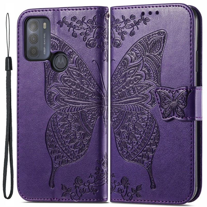 Kožené Pouzdro Na Motorola Moto G50 Reliéfní Motýl