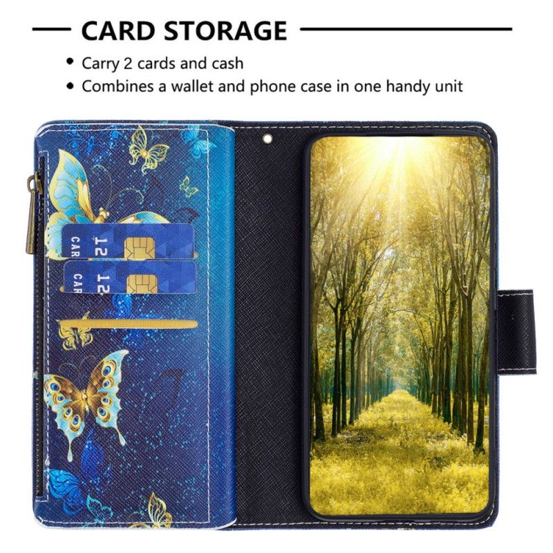 Kožený Kryt Na Poco X6 5g Peněženka Golden Butterflies
