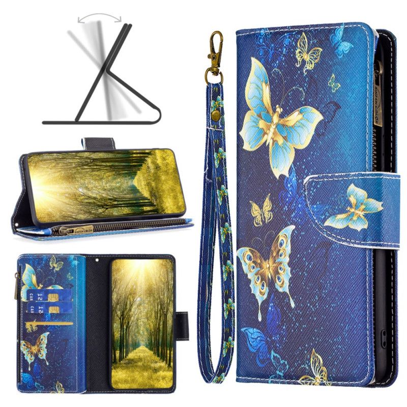 Kožený Kryt Na Poco X6 5g Peněženka Golden Butterflies