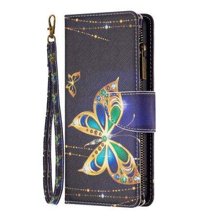 Kožený Kryt Na Poco X6 5g Štrasová Peněženka Butterfly