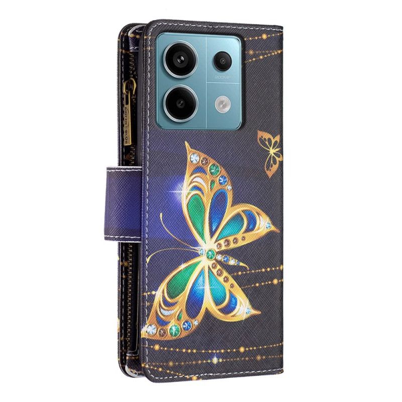 Kožený Kryt Na Poco X6 5g Štrasová Peněženka Butterfly