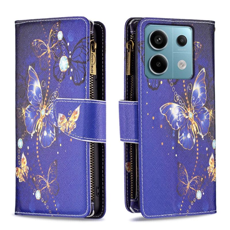 Kožený Kryt Poco X6 5g Peněženka Purple Butterflies
