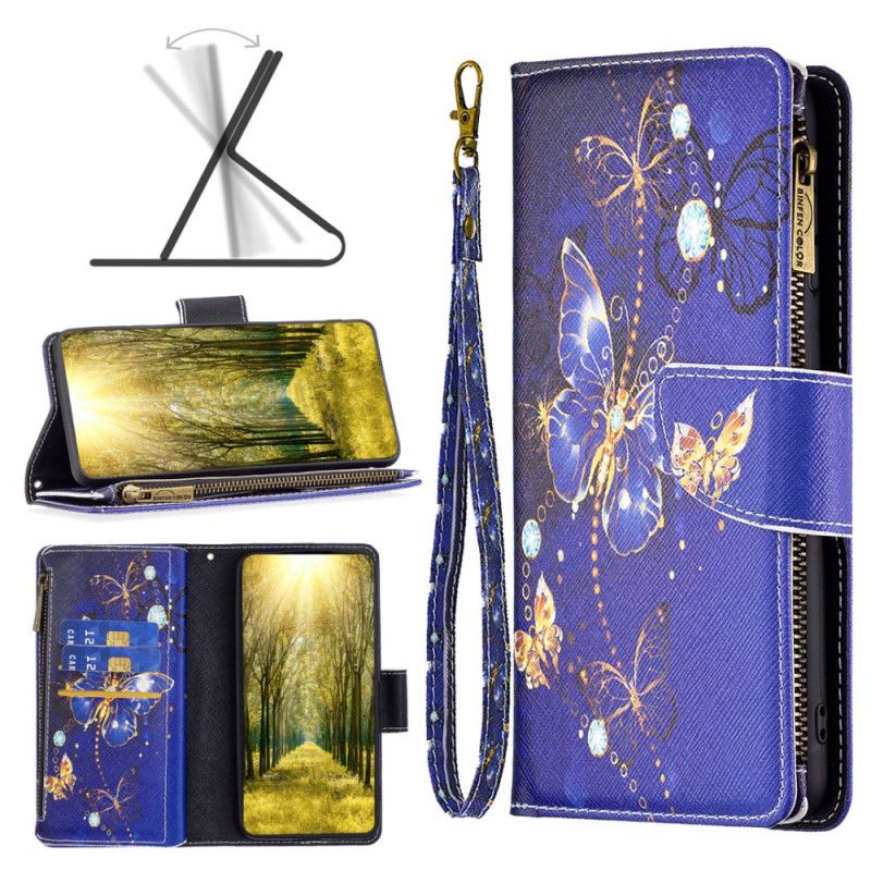Kožený Kryt Poco X6 5g Peněženka Purple Butterflies