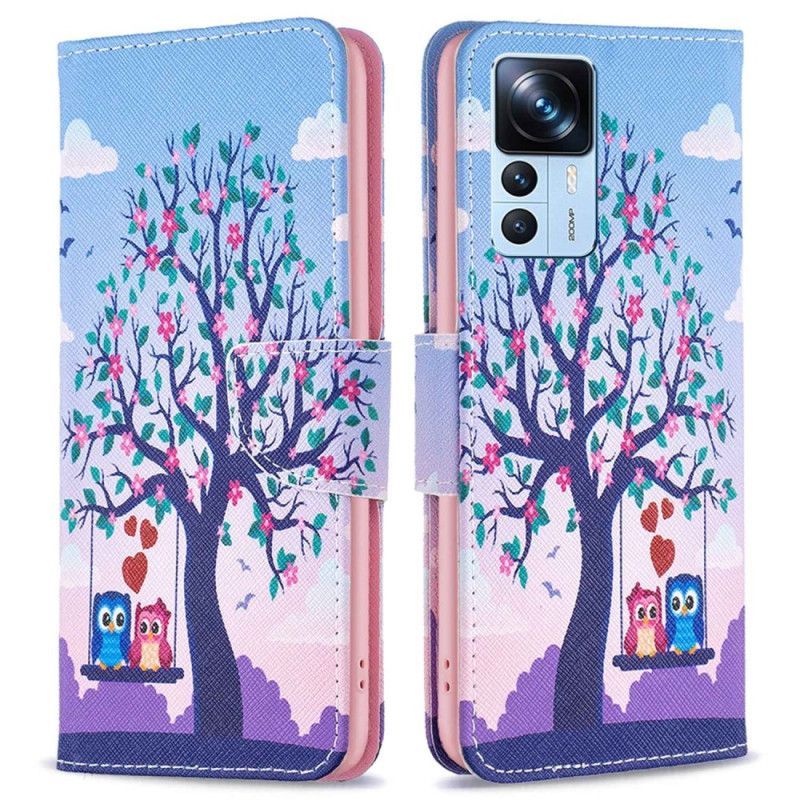 Kožené Pouzdro Na Xiaomi 12T / 12T Pro Sovy Na Houpačce