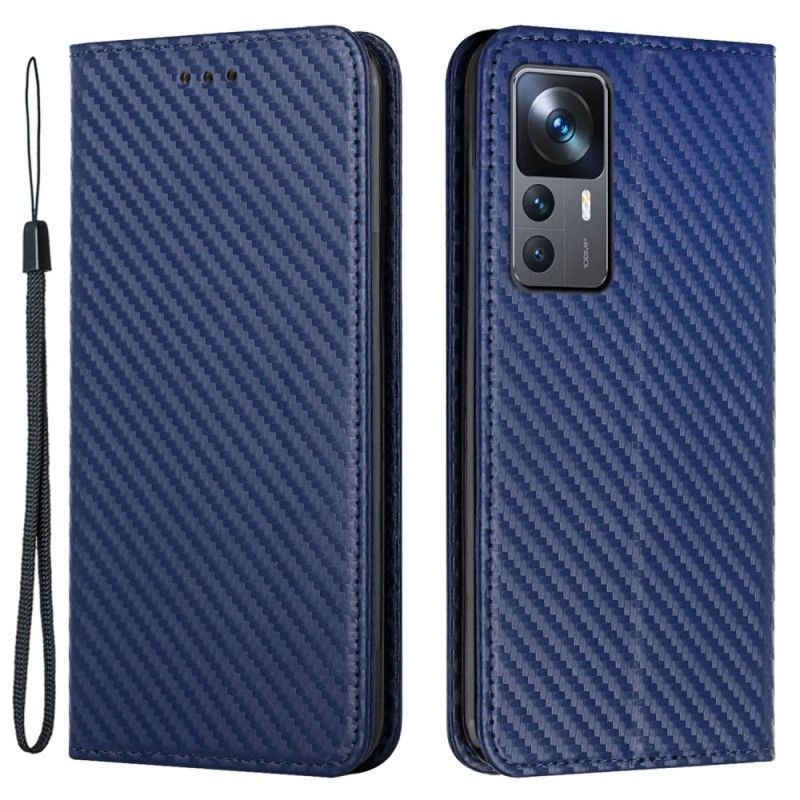 Kryty Na Mobil Na Xiaomi 12T / 12T Pro Flipové Pouzdro Karbonové Vlákno Se Šňůrkou