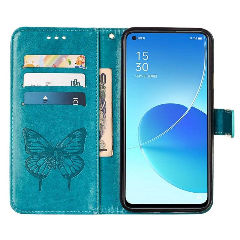 Flipové Pouzdro Na Oppo Reno 6 5G Držák Karet S Motýlím Květem