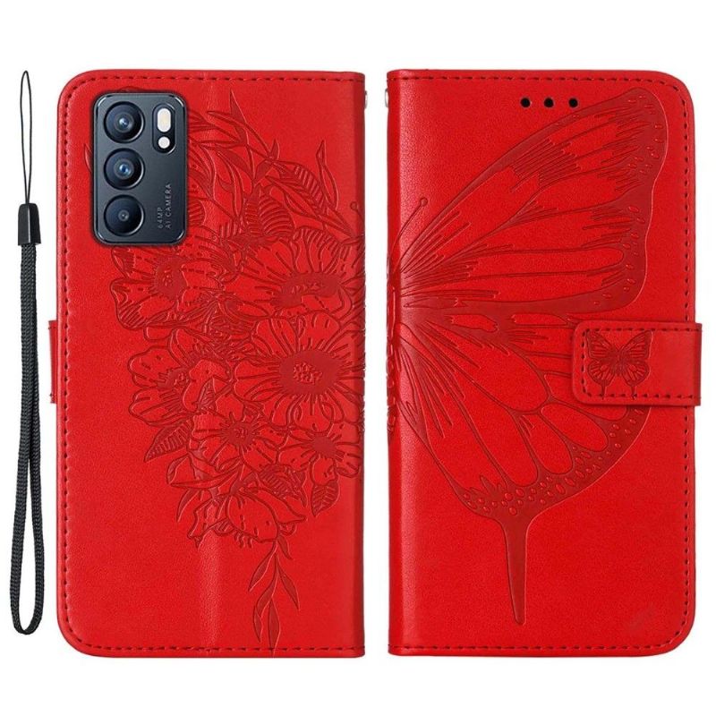 Flipové Pouzdro Na Oppo Reno 6 5G Držák Karet S Motýlím Květem