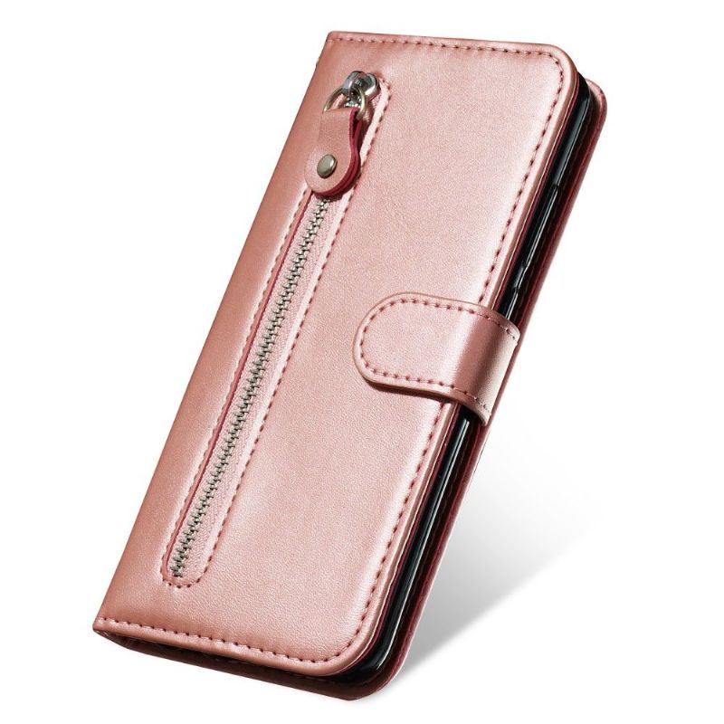 Flipové Pouzdro Na Xiaomi Redmi Note 8T Kožený Efekt Kapsy Na Zip - Růžové Zlato