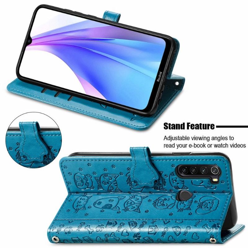 Flipové Pouzdro Na Xiaomi Redmi Note 8T Reliéfní Zvířata S Koženým Efektem