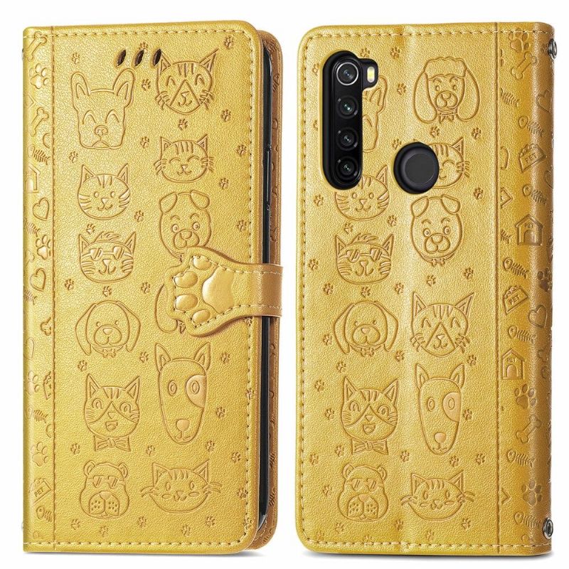 Flipové Pouzdro Na Xiaomi Redmi Note 8T Reliéfní Zvířata S Koženým Efektem