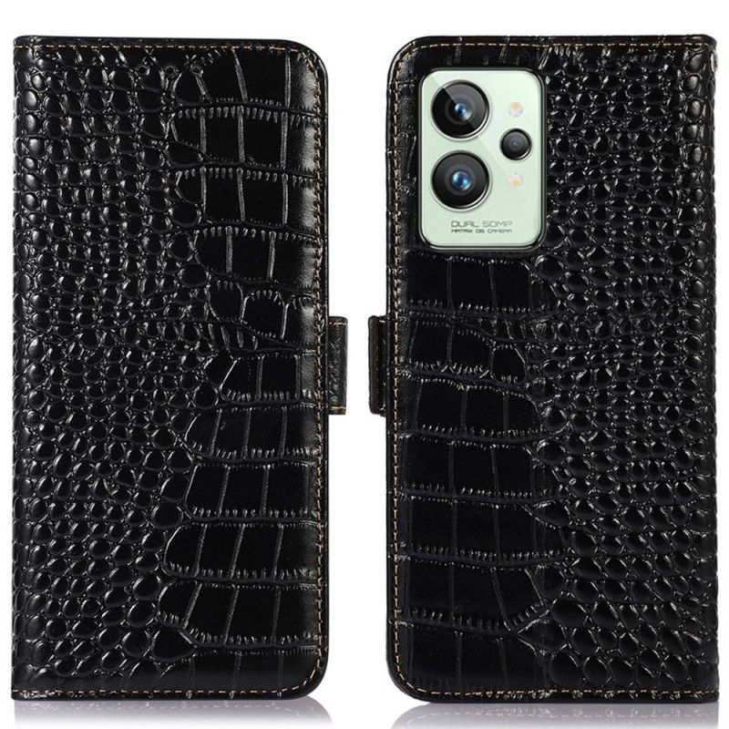 Flipové Pouzdro Na Realme GT2 Pro Originální Kůže Ve Stylu Krokodýla Rfid