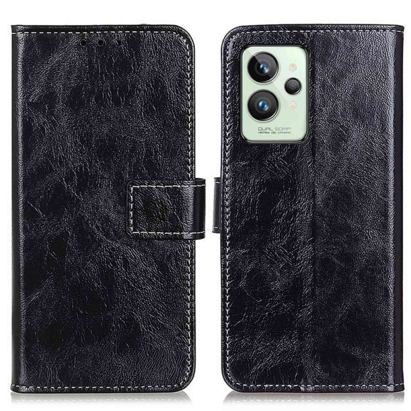 Kožené Pouzdro Na Realme GT2 Pro Lakované Švy