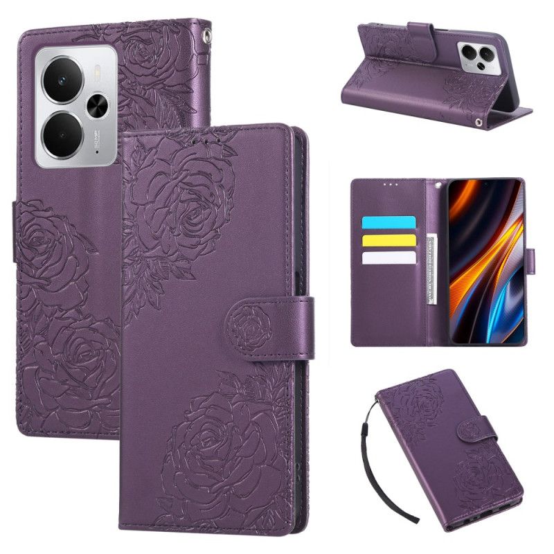 Kožený Kryt Na Realme 14t 5g Krajkové Květiny