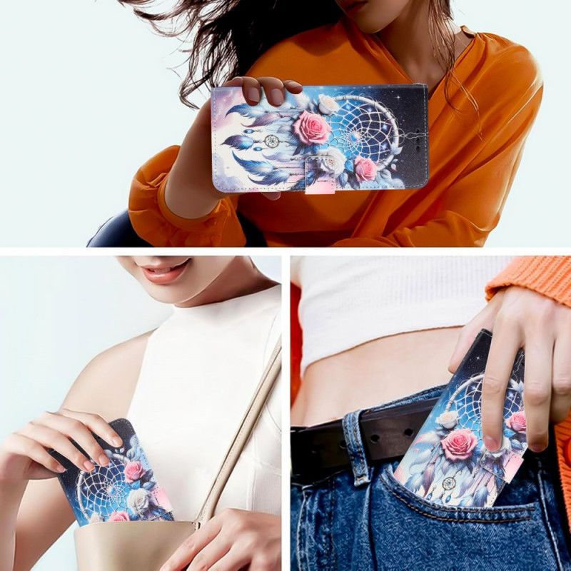 Kožený Kryt Na Realme 14t 5g Květinový Vzor A Lapač Snů