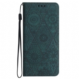 Kožené Pouzdro Folio Xiaomi Redmi Note 14 5g Etnický Styl S Popruhem