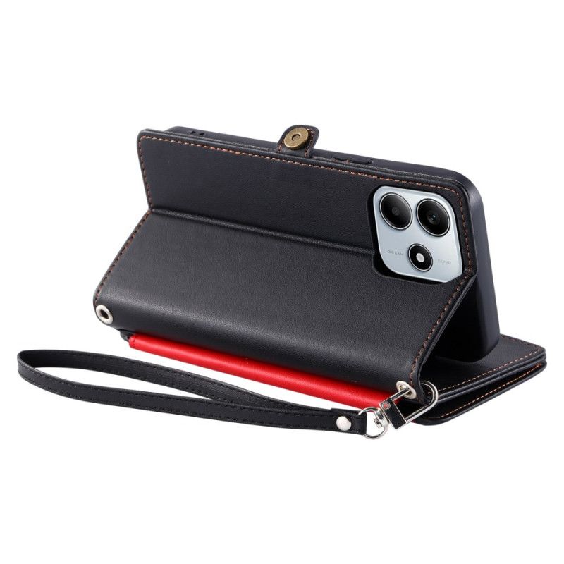 Kožený Kryt Na Xiaomi Redmi Note 14 5g Peněženka S Nastavitelným Popruhem