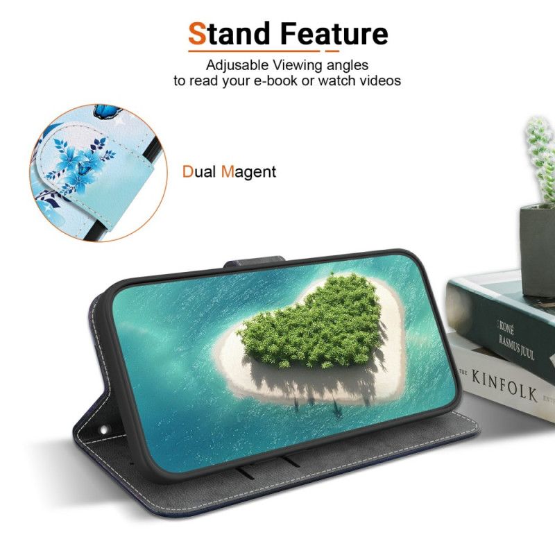 Kožený Kryt Xiaomi Redmi Note 14 5g Modrá Krajina